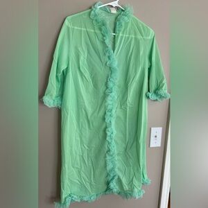 Vintage 70's Green Ruffled Nightie Lingerie Nightgown  Small